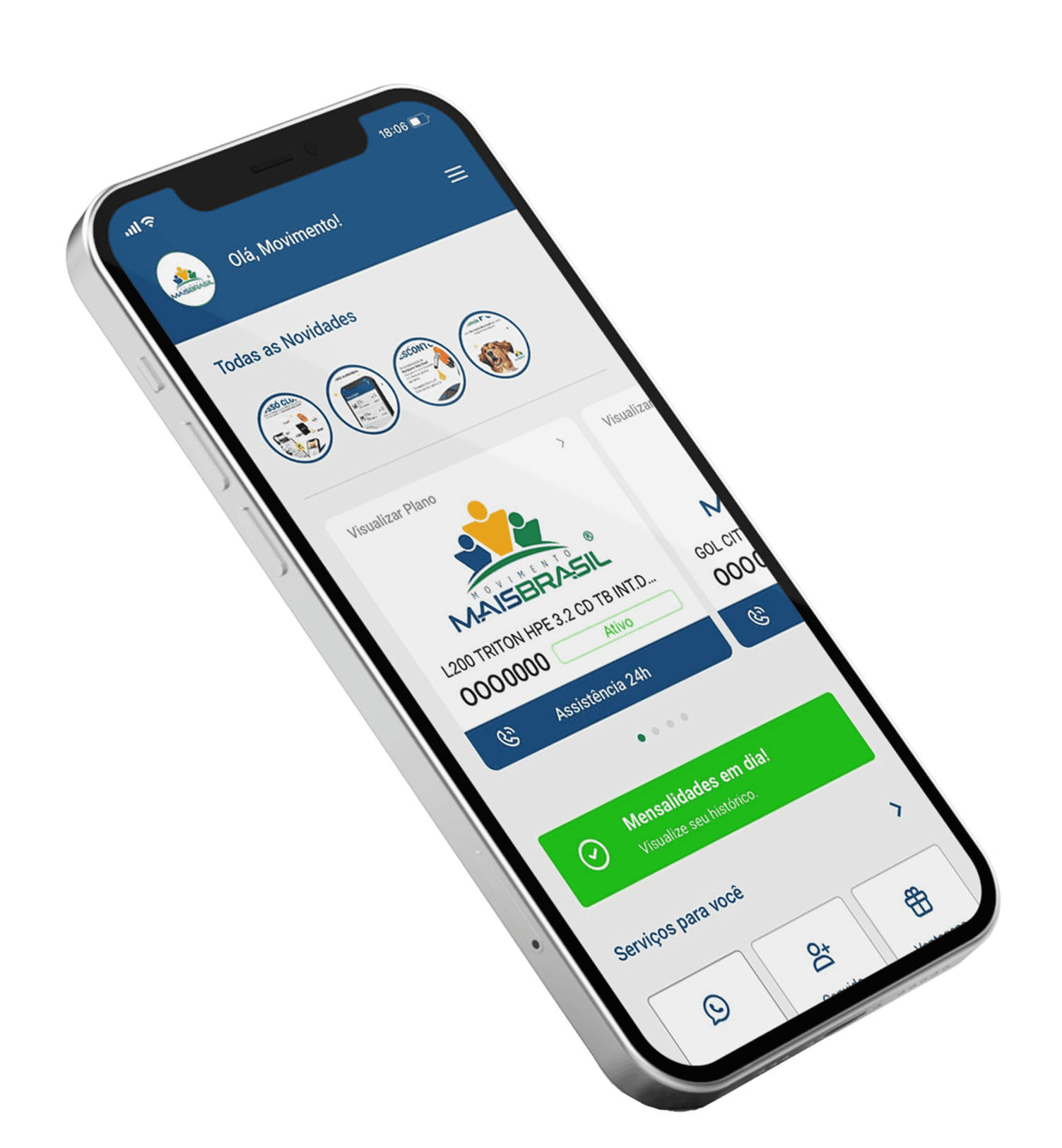 Tela do aplicativo do Movimento Mais Brasil em um smartphone